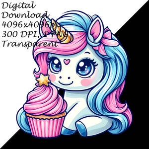 Adorable Unicorn With Cupcake Clipart, Pastel Transparent PNG, Digital ...