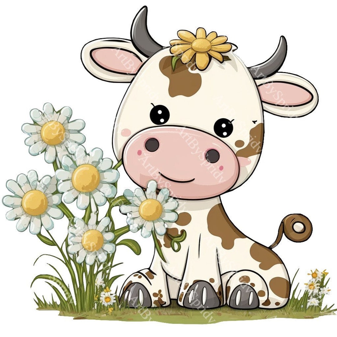 Cute Floral Cow PNG, Transparent Farm Flower Animal Clipart, Kids ...