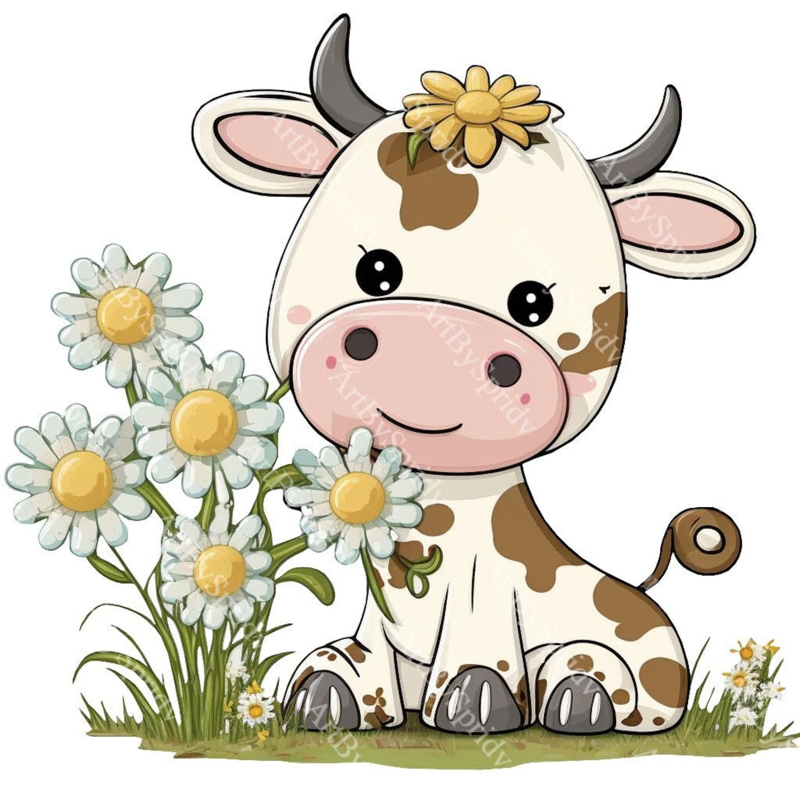 Cute Floral Cow PNG, Transparent Farm Flower Animal Clipart, Kids ...