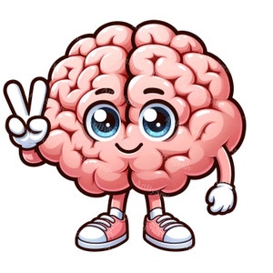 Cartoon hersenen clipart png - vriendelijke hersenen geven vredesteken voor DTG, mokken, bekers, sublimatie en scrapbooking - digitale download-illustraties