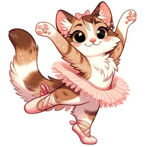 Adorable gato de ballet clipart - bailarina atigrada naranja PNG, lindo gatito bailando por sublimación, ilustración de mascota de ballet imprimible, clip art digital