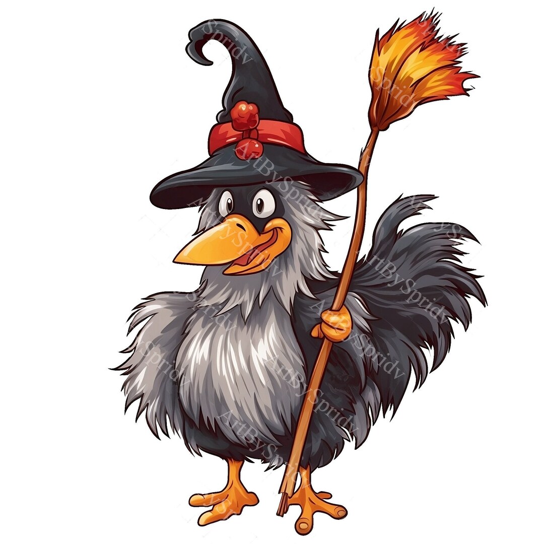 Chicken With Witch Hat&broomstick PNG Clipart,transparent Farm Animal