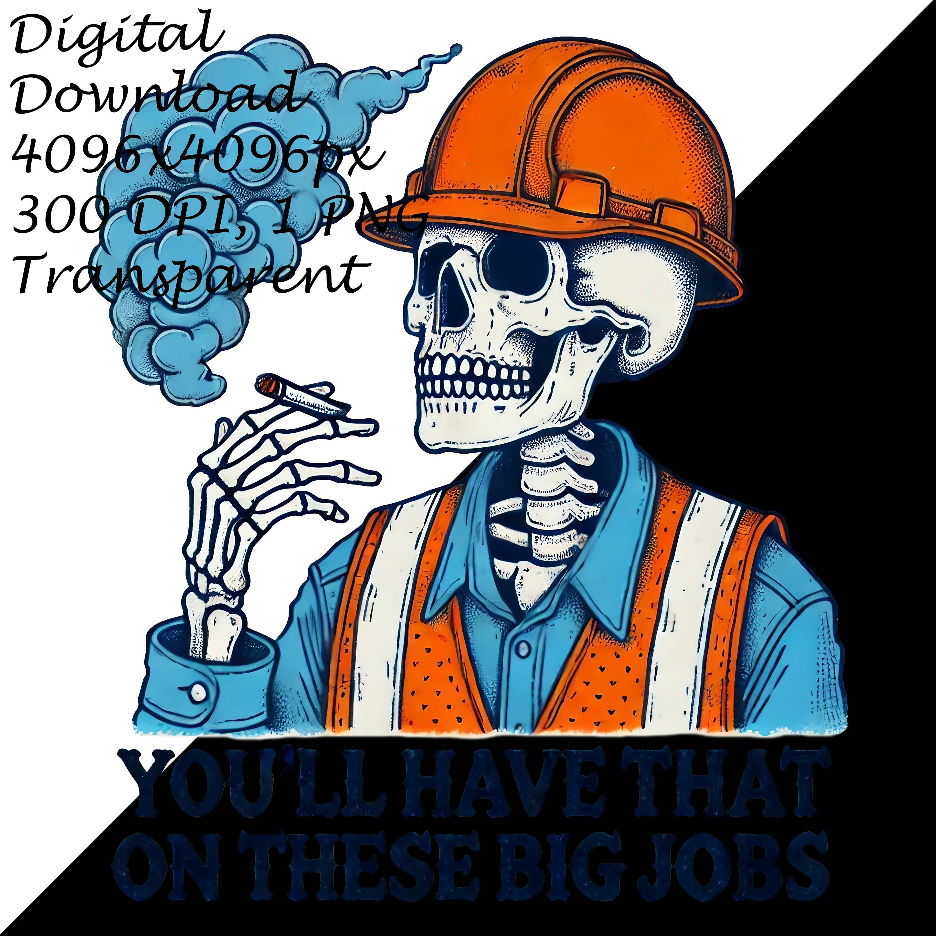 Unique Skeleton Construction Worker Smoking Download PNG Clipart, DIY ...