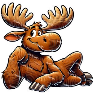 Funny Relaxing Moose PNG, Cool Cartoon Moose Clipart,Cute Forest Animal Digital Art,Whimsical Wildlife Sublimation Design,Rustic Lodge Decor