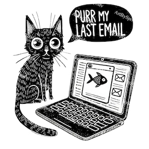 Funny Cat Email Clipart, Purr My Last Email Digital Clip Art, Black Cat Transparent PNG, Work From Home Humor Design, Sublimation Graphics
