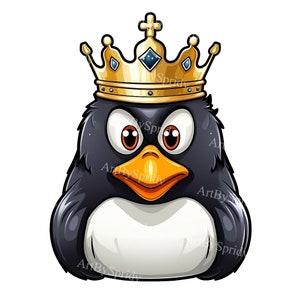 Königspinguin Clipart transparentes PNG, niedlicher Königspinguin mit Krone, Cartoon Clip Art Illustration für DIY Handwerk & T-Shirt Sublimation