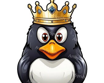 Royal Penguin Clipart Transparent PNG, Cute King Penguin with Crown, Cartoon Clip Art Illustration for DIY Craft & T-Shirt Sublimation