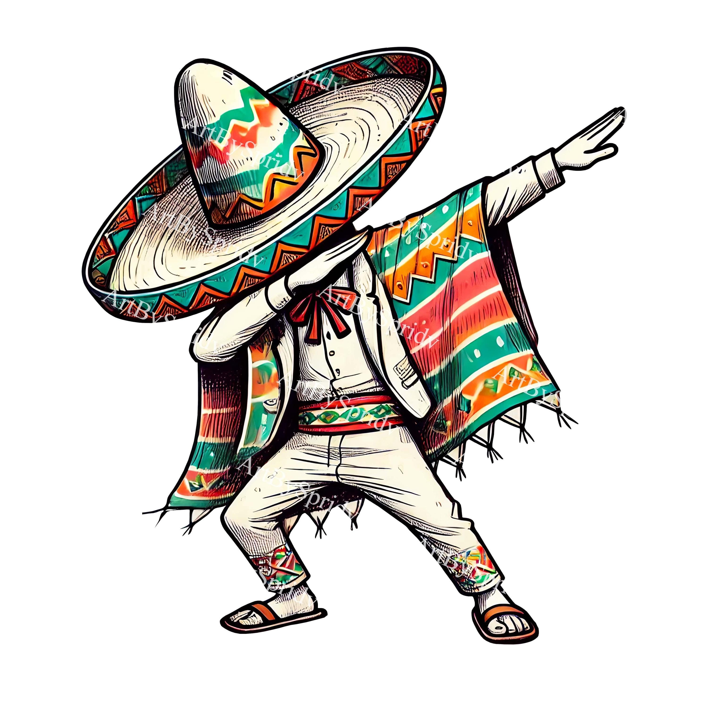 Cartoon Mexican Man In A Sombrero And Poncho
