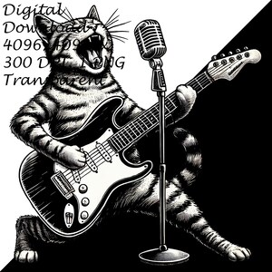 Rockstar Cat Playing Electric Guitar Digital PNG Clipart, Cool Cat ...