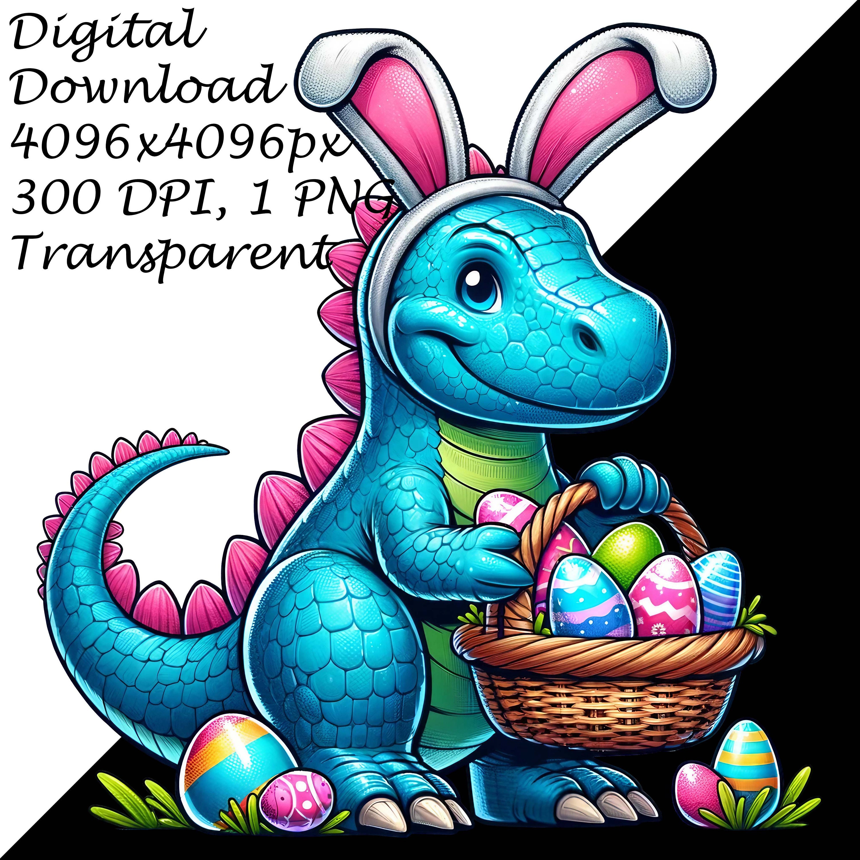 Easter T-rex Dinosaur Clipart With Bunny Ears & Basket - PNG for DTG ...