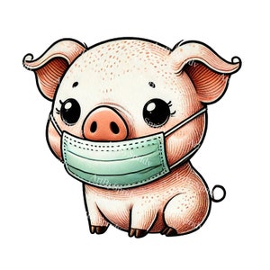 Lindo cerdo con máscara facial PNG Clipart, adorable ilustración de cerdito, clip art de animales pandémicos, concienciación sobre la salud divertida, decoración de humor de cuarentena