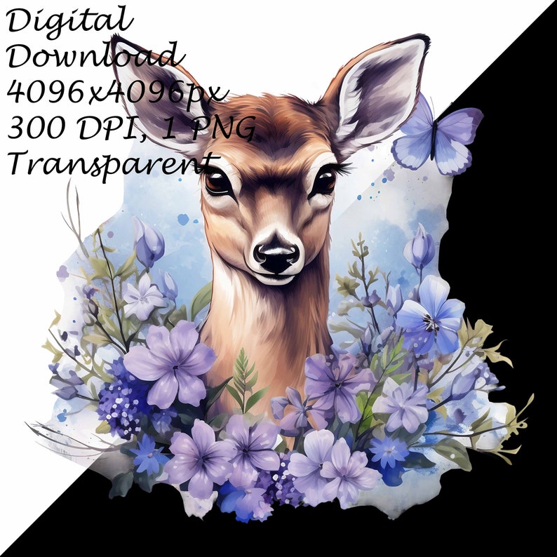 Watercolor Fawn Cliparts Set in Floral Bloom | Digital Deer PNG Clip ...