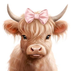 Highland Cow Clipart Transparent PNG Digital Download - Cute Scottish Cattle Art, Rustic Vintage Farm Animal Image, Commercial Use Clip Art