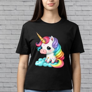 Cute Rainbow Unicorn PNG, Transparent Animal Clipart, Kids Cartoon Design,Printable Sublimation,Commercial use,Baby Shower Magical PNG Art image 2