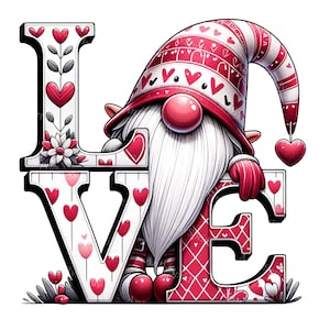 Whimsical Gnome Love PNG Clipart - Digital for DTG, T-Shirts, Mugs, Tumblers, Sublimation & Scrapbooking - Unique LOVE Word Design Clip Art