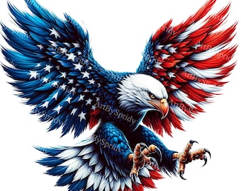 Majestic American Eagle Clipart with Flag Design | Transparent Patriotic Bald Eagle PNG | Printable Sublimation DIY Craft Clip Art, Decor