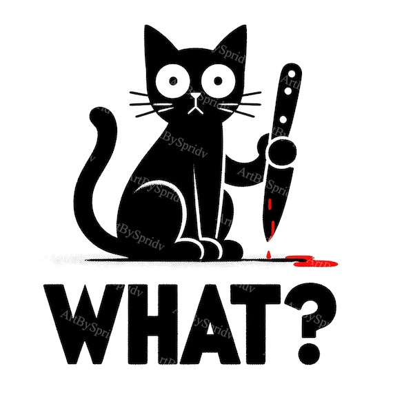 Black Cat Knife Clipart PNG Quirky Halloween Digital Art Dark Humor Cat  Illustration, Transparent Design for Tshirt Sublimation Crafts