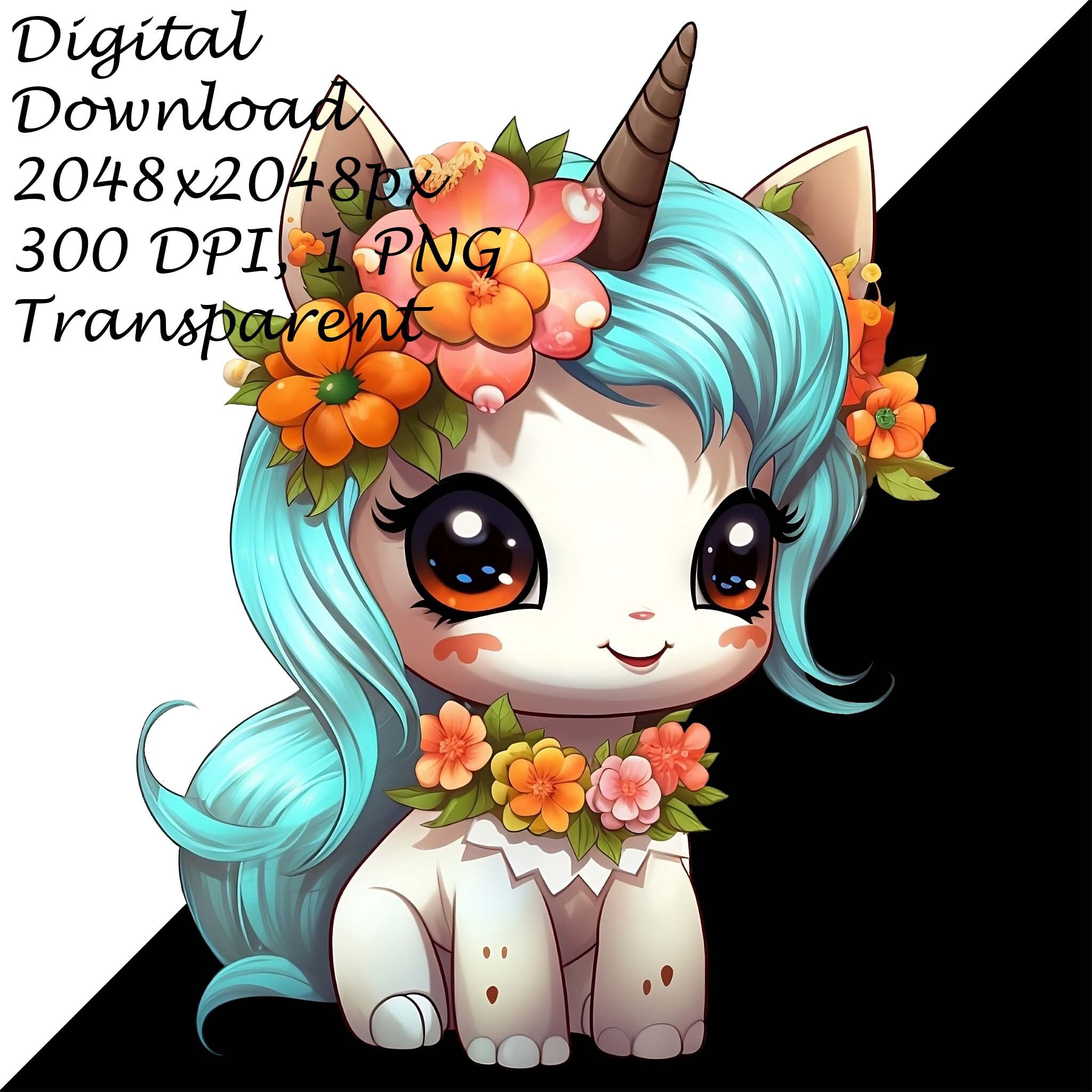 Baby Unicorn PNG Clipart With Flower Crown, Cute Fantasy Cartoon ...