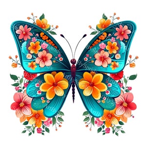 Cute Flower Butterfly Transparent PNG Clipart, Kid/Adult Digital Design,Printable T-Shirt,Mug Sublimation Clip Art,Animal Lover,Commercial