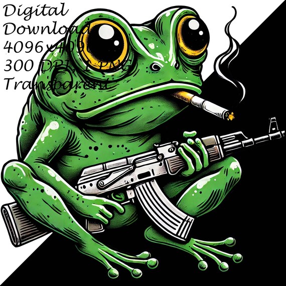 AK-47 を持った気まぐれなカエルのイラスト クリップアート | タバコを