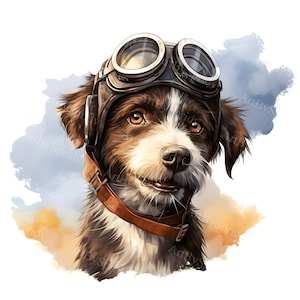Realistic Aviator Dog PNG Clipart,Charming Pilot Dog with Goggles&Cloudy Background,Transparent Clip Art for DIY Craft,Wall Art,Unique Decor