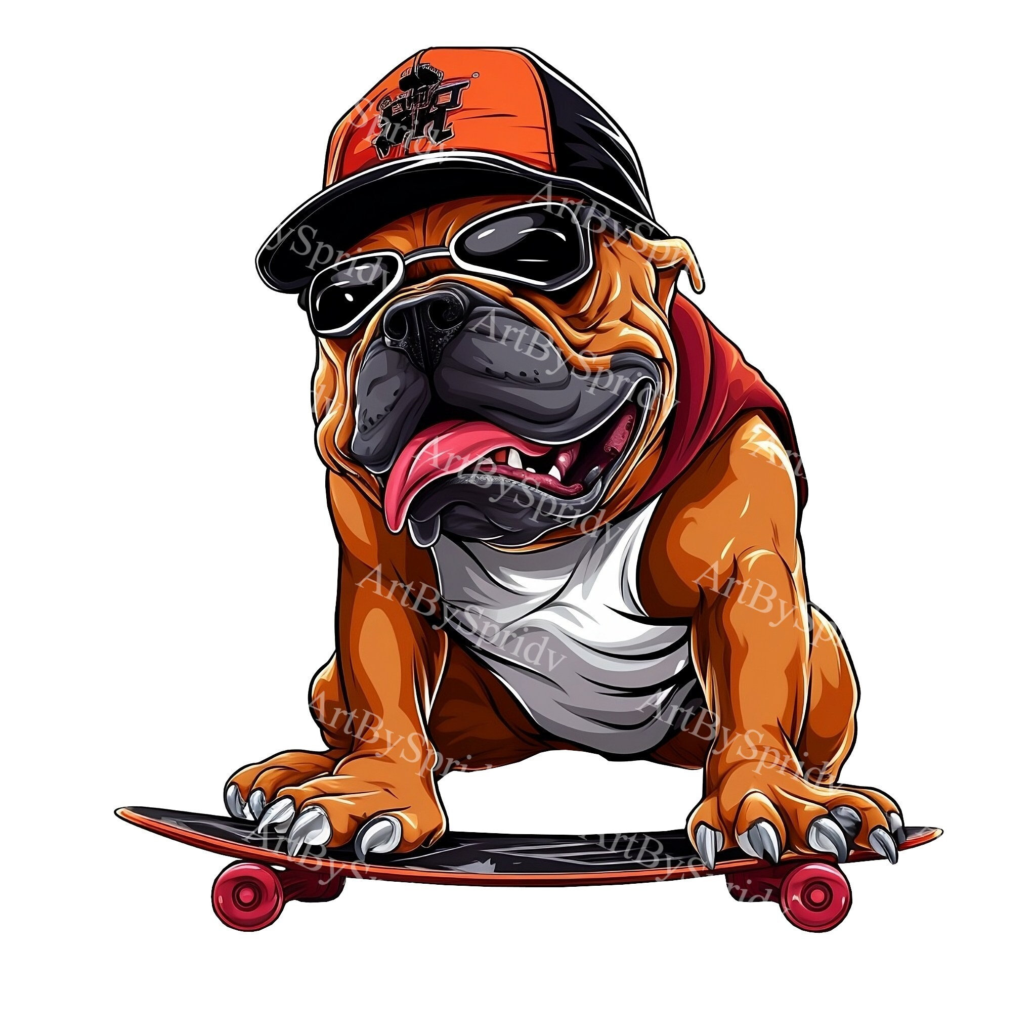 Cool Skateboarding Bulldog PNG Clipart, Hip Urban Dog With