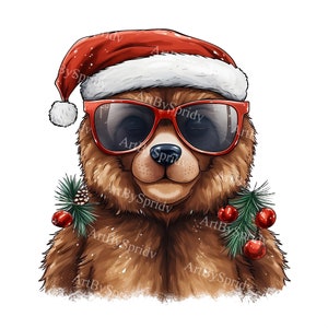 Weihnachtsbär mit Sonnenbrille transparente PNG Clipart, Cartoon-Design für Kinder / Erwachsene, druckbare Sublimation, kommerziell, Magisches Tier Clip Art