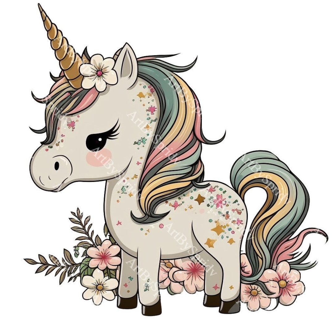 Floral Unicorn PNG Clipart, Pastel Fantasy Illustration, Baby Unicorn ...