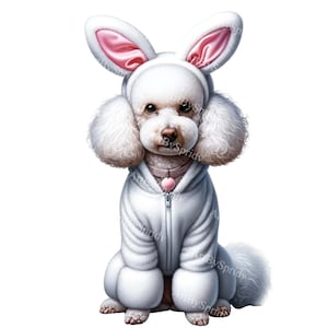 Charming Poodle Bunny Easter Digital Clipart - Perfect for Spring & Pet-Themed DTG Sublimation Designs, Printable PNG Download Clip Art