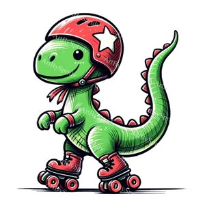 Rollerblading Dinosaur Clipart - Cute Dino Skating PNG, Funny Roller Skate T-Rex, Kids Party Graphics, Digital Download, Sublimation Design