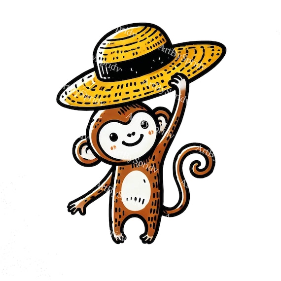 Png Cappello Paglia Disegno Scimmia Che Tiene Grande Cappello Di