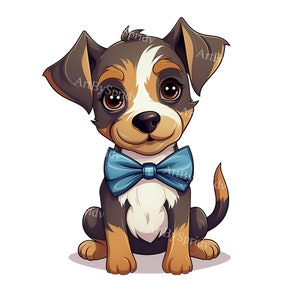 Puppy with Bow Tie Transparent PNG – Cute Dog Clipart for DIY Crafts, Kids' Projects, Scrapbooking, Invitations, DTG T-Shirt,Mug Sublimation