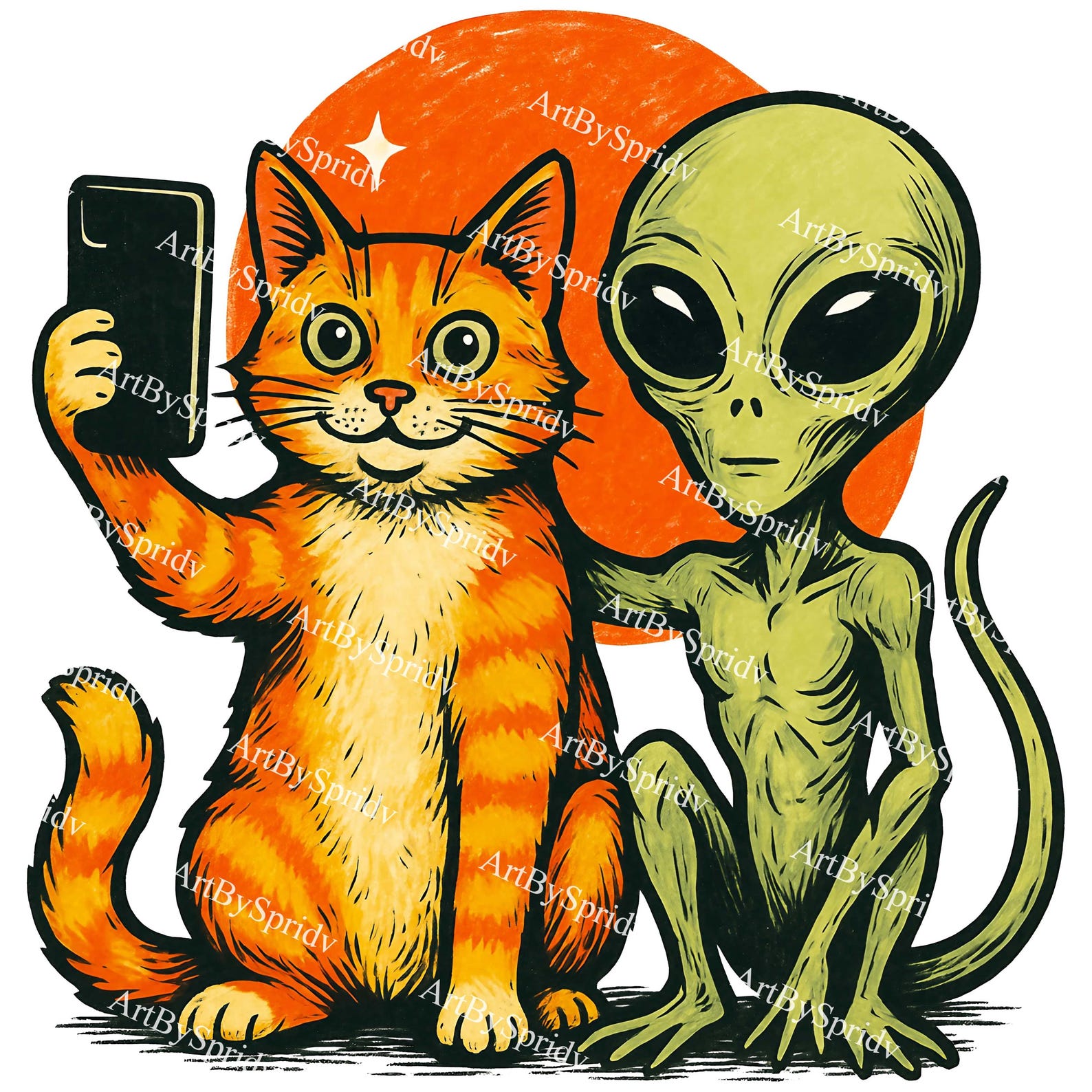 Funny Alien and Cat Selfie PNG, Cute Space Cat Transparent Clipart, UFO ...