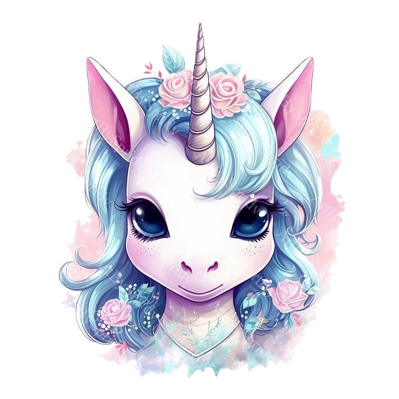 Cute Unicorn With Sparkling Eyes & Magical Horn PNG Clipart,Transparent Animal Print,Clip Art Design,DIY Printable Birthday Sublimation image 6