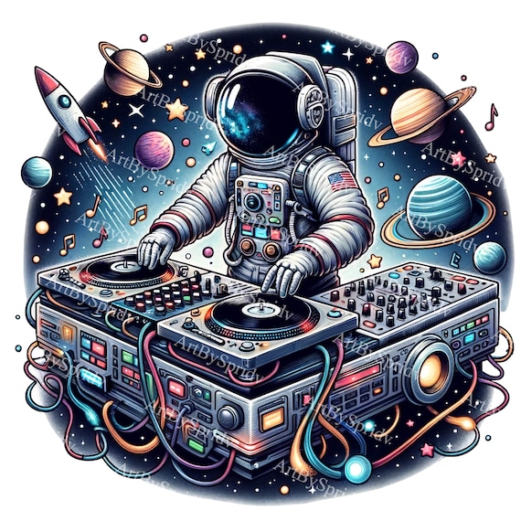 Space DJ Astronaut Digital Art | Cosmic Turntable Design Png|outer