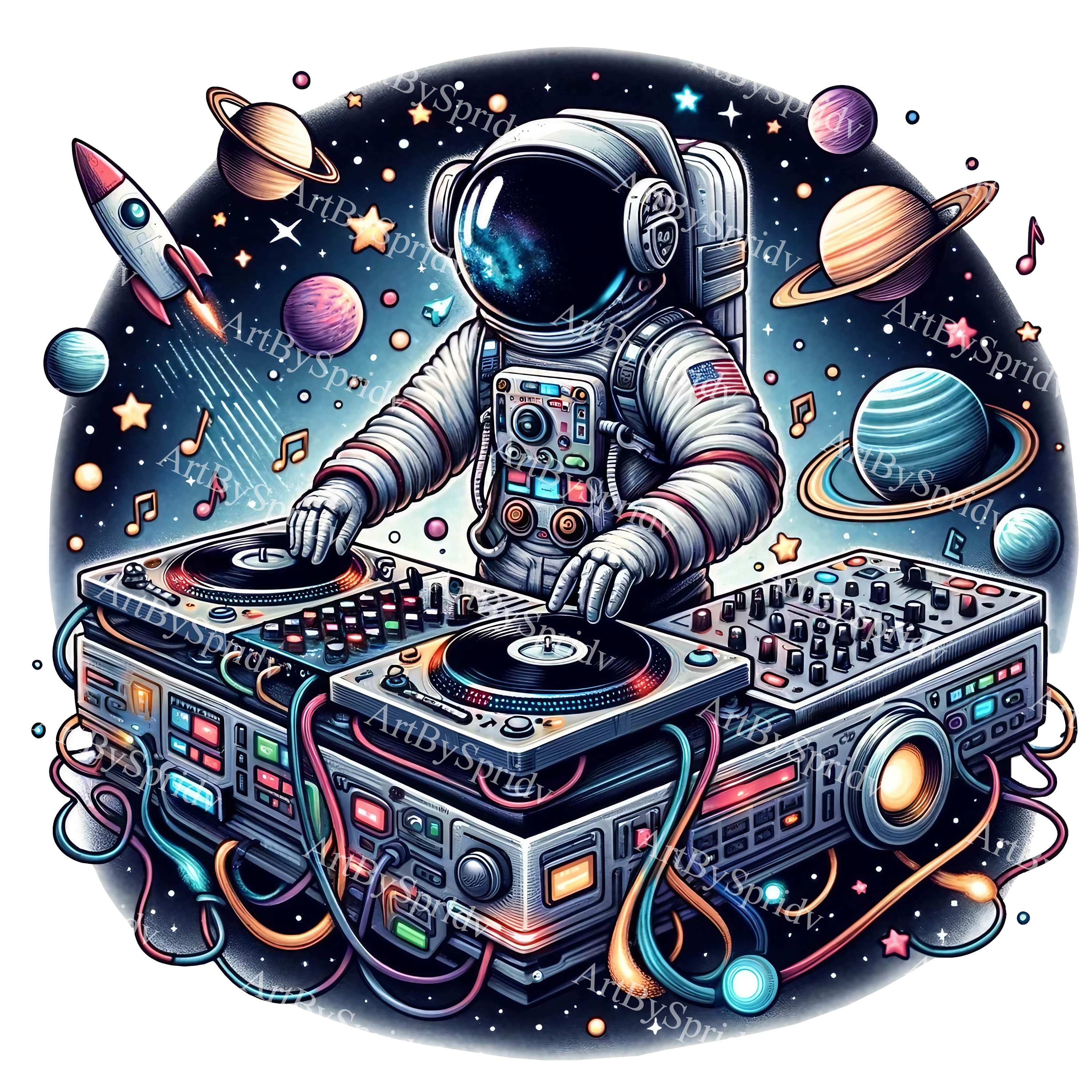 Space DJ Astronaut Digital Art | Cosmic Turntable Design Png|outer