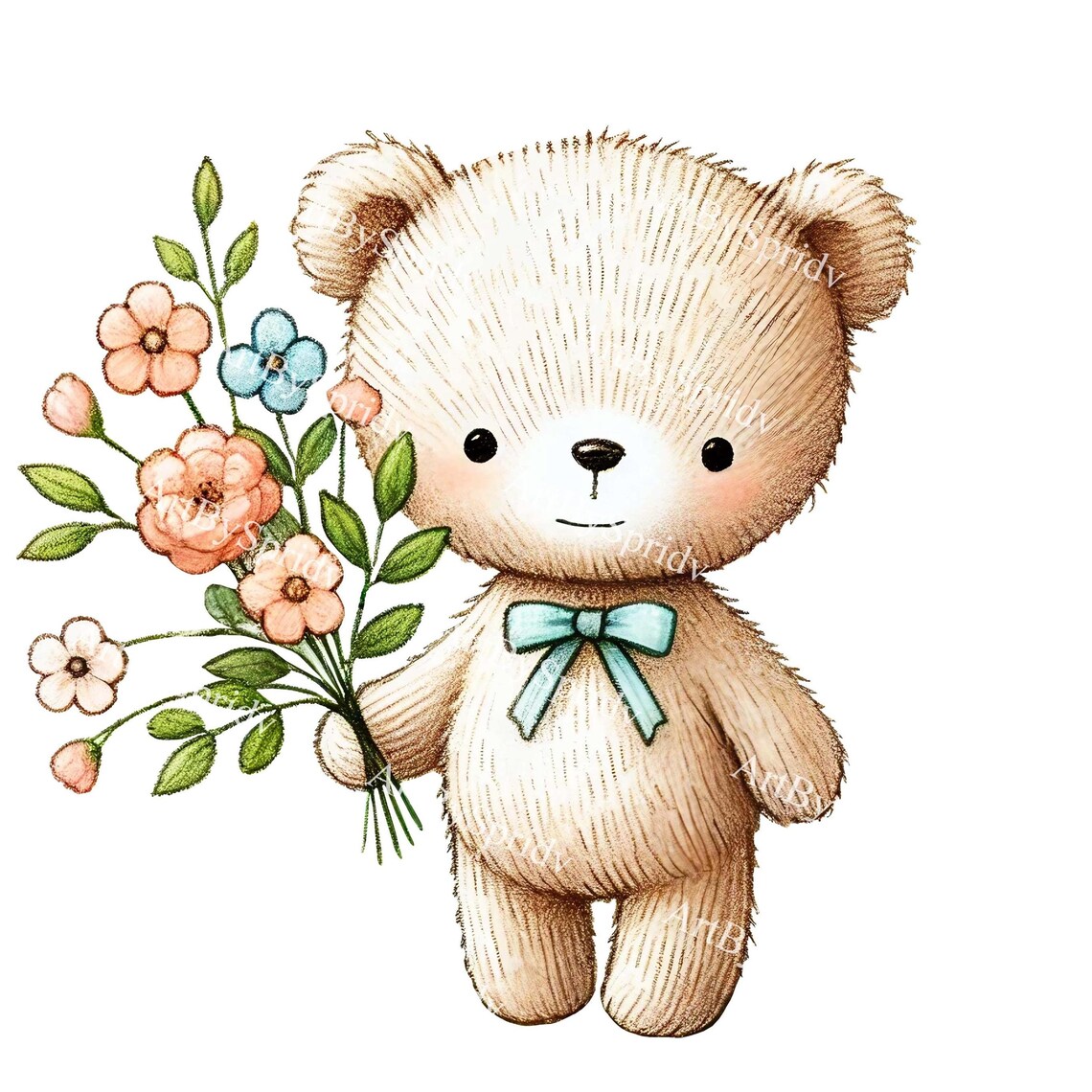 Adorable Teddy Bear With Flowers PNG Clipart-cute Floral Bouquet Bear ...