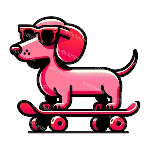 Skateboarding Dachshund Clipart | Cool Dog Digital Download Transparent PNG | Trendy Printable Sublimation Graphic Design DIY Craft & Decor