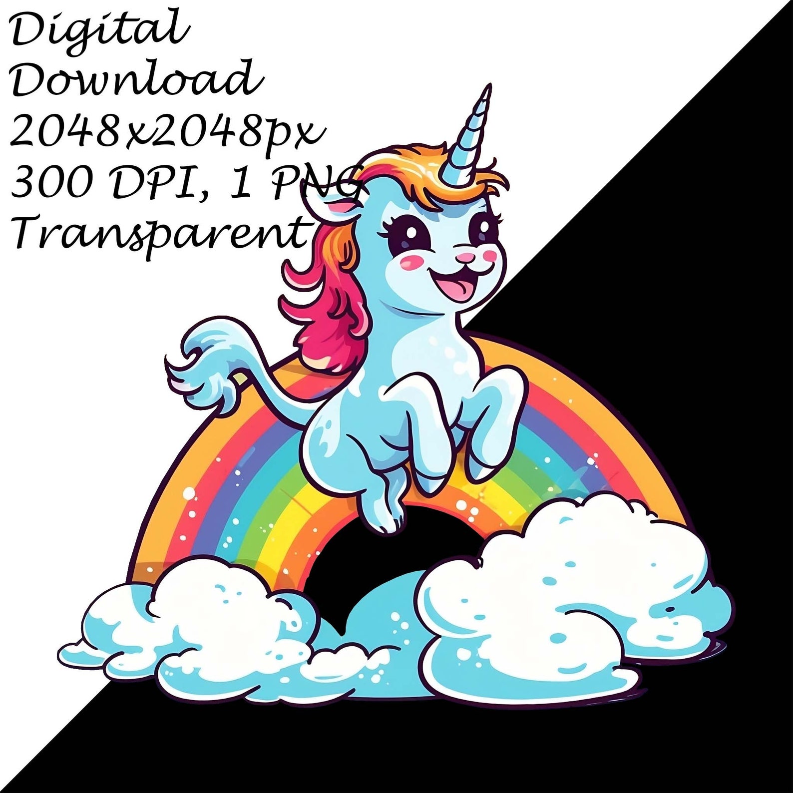 Unicorn With Rainbow PNG Clipart, Cute Clip Art for T-shirt Sublimation ...