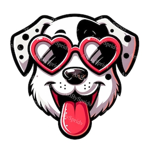 Dalmatian Dog Tongue Out Heart Sunglasses Clipart - Valentine's Day Digital PNG for Printable T-Shirts, Mugs,Tumblers&Scrapbooking Clip Art