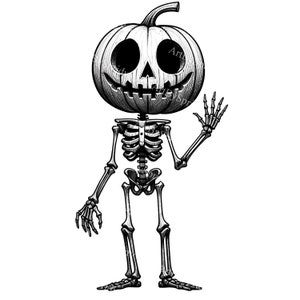 Halloween Clipart: Skeleton With Pumpkin Head PNG, Transparent Spooky Character Illustration for Invites & Decor, Instant Digital Download