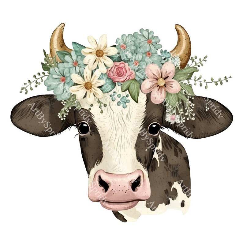 Cute Floral Cow PNG, Transparent Farm Flower Animal Clipart, Kids ...