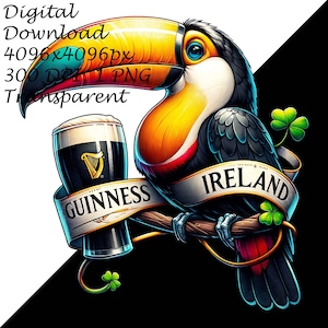 Irish Toucan Clipart with Guinness Beer - St. Patrick's Day Transparent PNG, Digital Download, Pub Themed Decoration, Ireland Clip Art, DIY