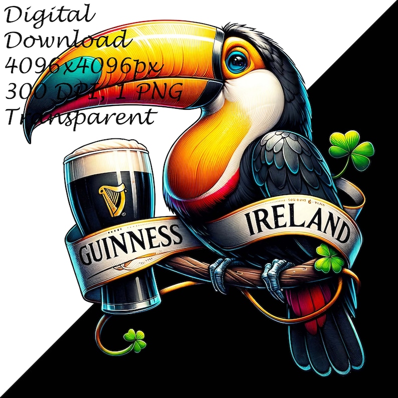Irish Toucan Clipart with Guinness Beer - St. Patrick's Day Transparent PNG, Digital Download, Pub Themed Decoration, Ireland Clip Art, DIY