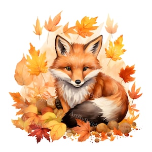 Hösträv PNG Clipart, Skogsräv inbäddad bland höstlöv, söt höstsäsong digital nedladdning för DIY-hantverk och T-shirt sublimeringsdesign