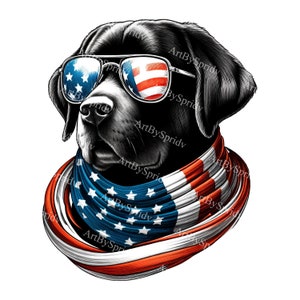 Patriotic Labrador Clipart - American Flag Sunglasses & Scarf - Transparent PNG-Dog Illustration for T-Shirts, Mugs, Prints-Digital Download