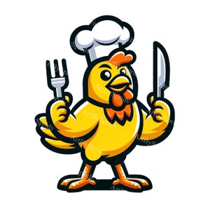 Chef Chicken Cartoon Clipart | Printable Sublimation PNG | Kitchen Decor Digital DIY Clip Art | Cooking Themed Graphics | Instant Download