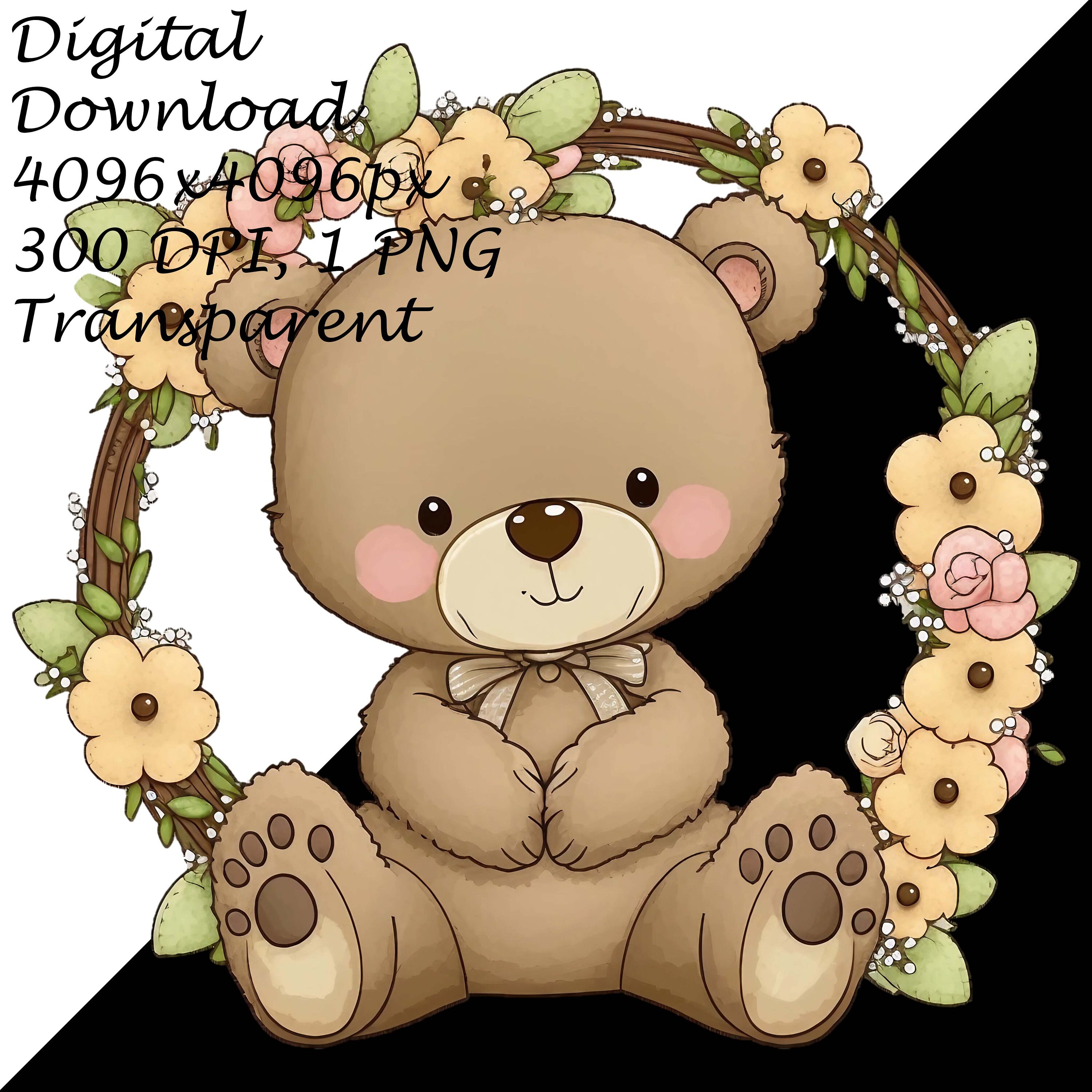 Teddy Bear With Floral Wreath PNG Clipart, Transparent Clip Art for ...