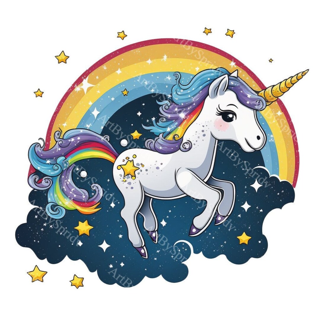 Cute Unicorn Flying Starry Sky PNG, Animal Clipart, Kids/adults Cartoon ...