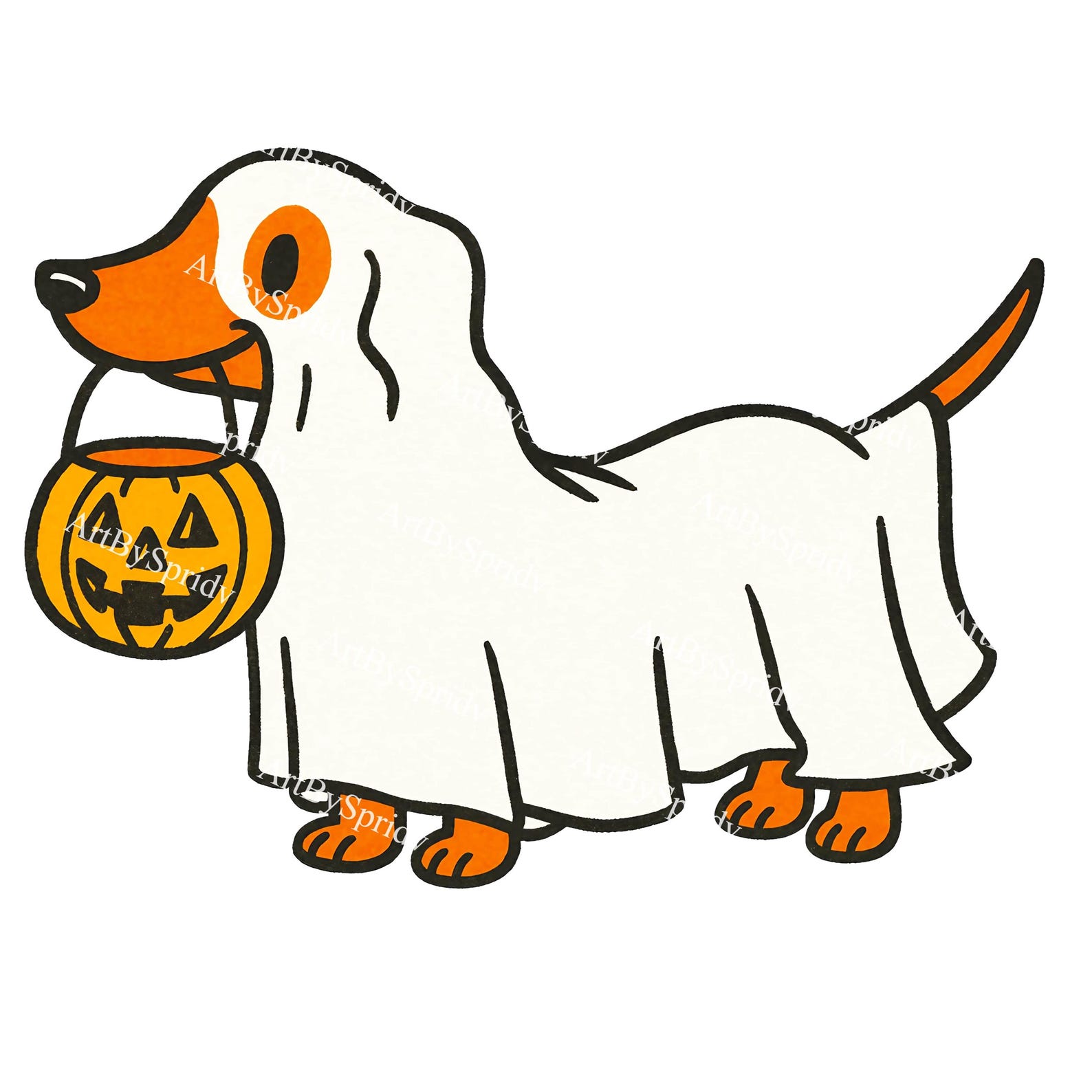 Ghost Dachshund Halloween Dog PNG | Trick or Treat With Pumpkin Bucket ...